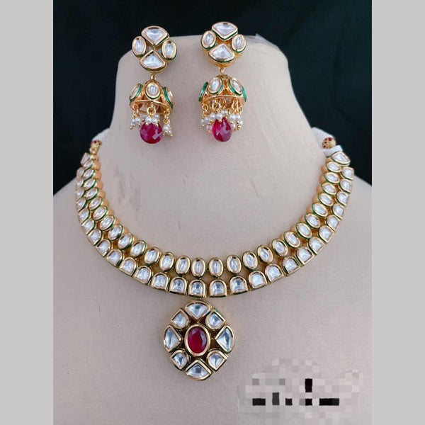 FS Collection Gold Plated  Kundan Stone Necklace Set