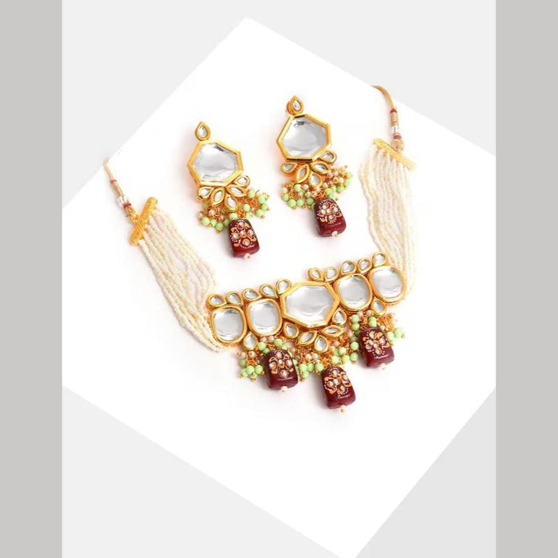 FS Collection Gold Plated  Kundan Stone And Beads Choker Necklace Set