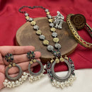 FS Collection  2 Tone Plated Pota Stone And Pearls Necklace Set