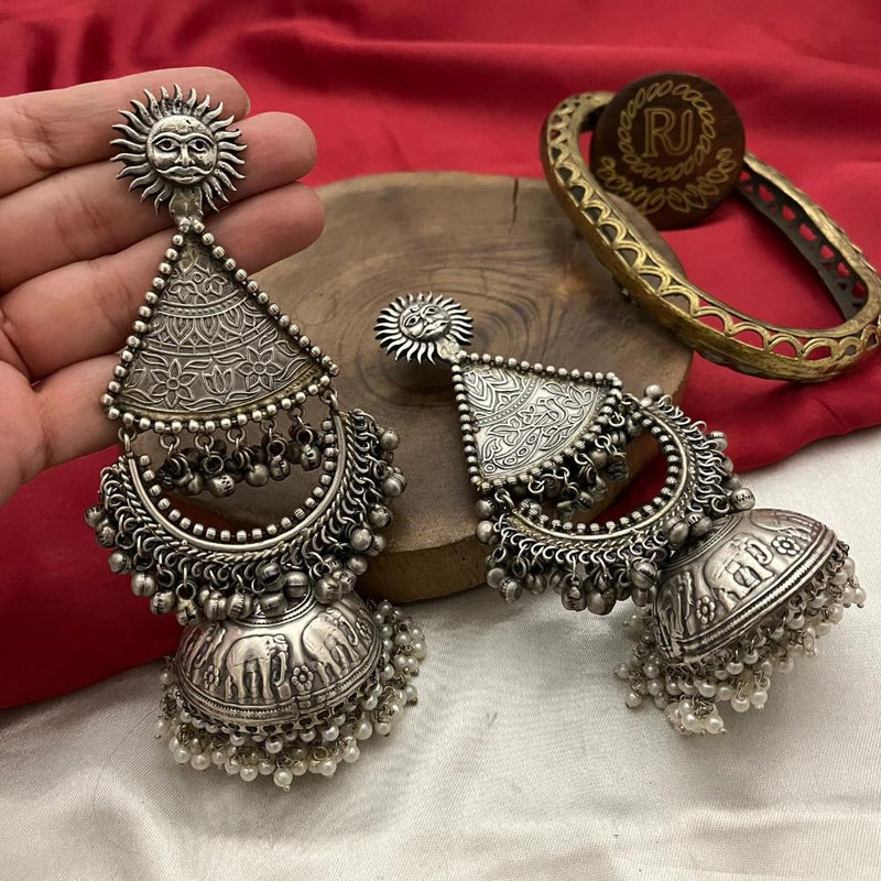 FS Collection Oxidised Plated Jhumki Earrings