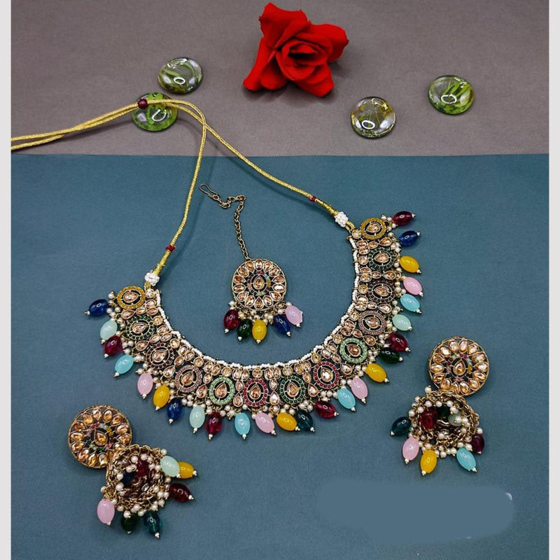 FS Collection Gold Plated Crystal  Stone And Pearls Necklace Set