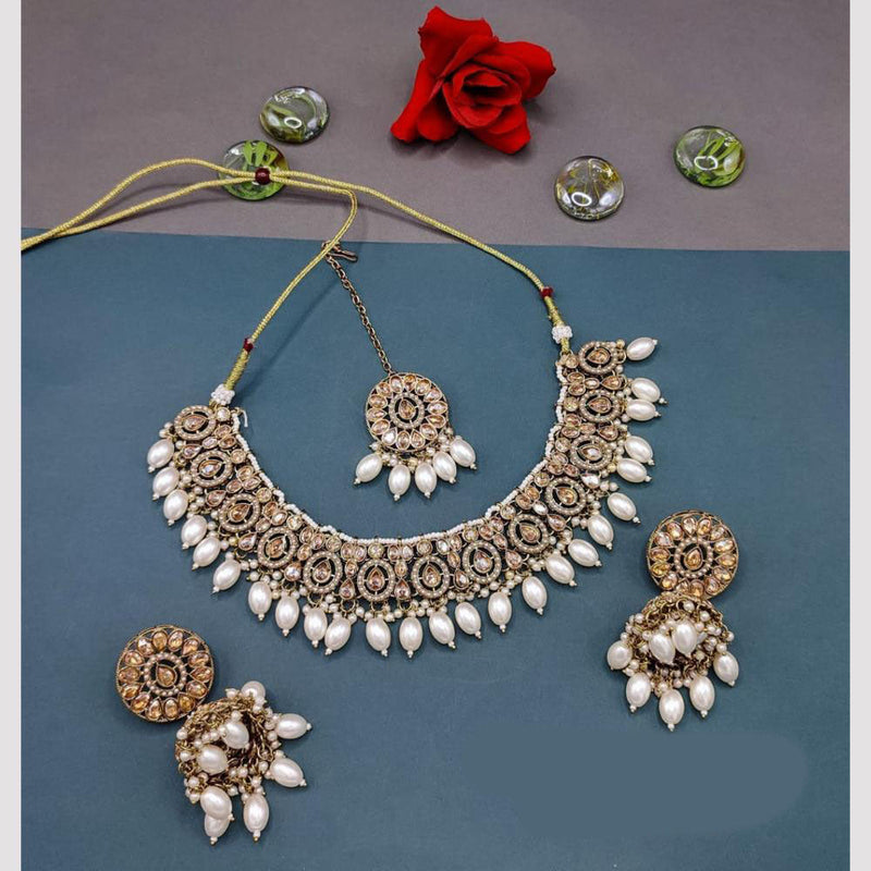 FS Collection Gold Plated Crystal  Stone And Pearls Necklace Set