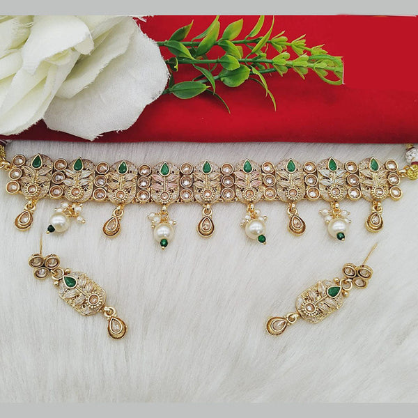 FS Collection Gold Plated Kundan Stone And Beads Choker Necklace Set