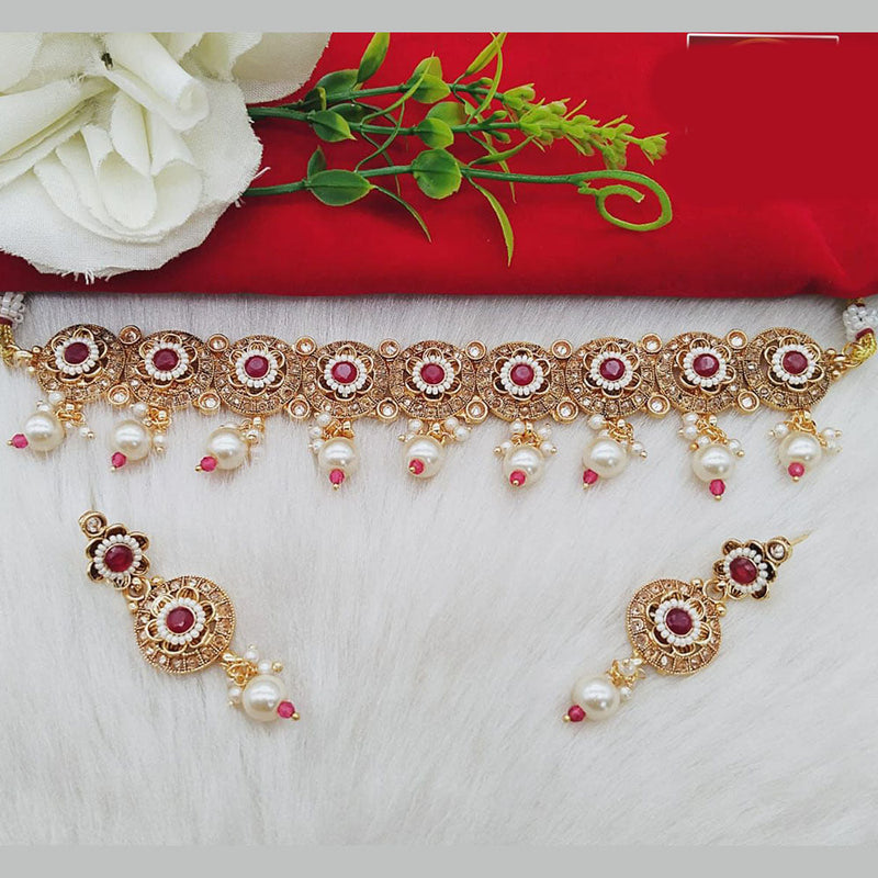 FS Collection Gold Plated Crystal Stone And Beads Choker Necklace Set