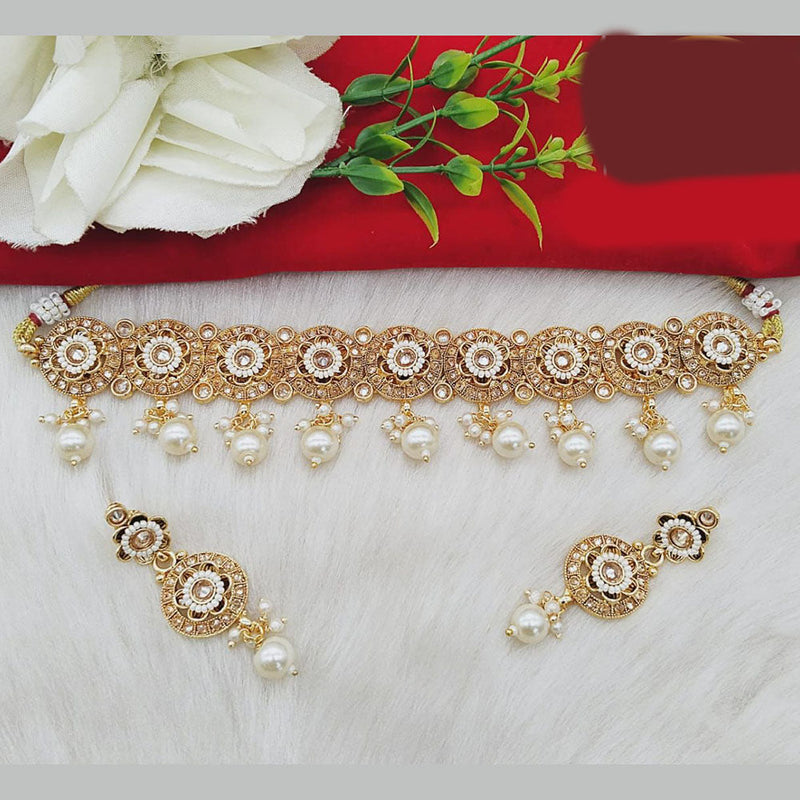 FS Collection Gold Plated Crystal Stone And Beads Choker Necklace Set