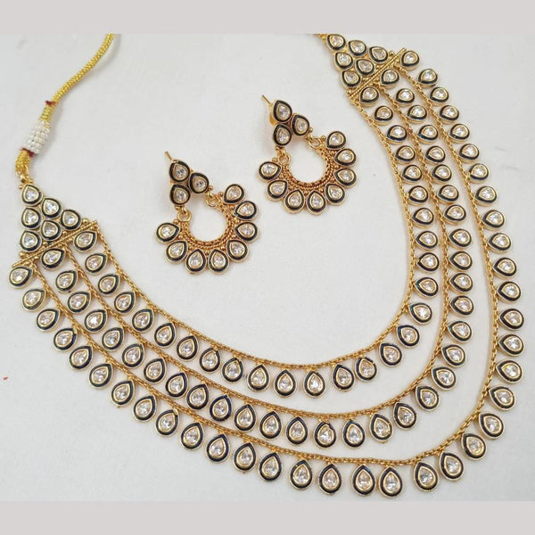 FS Collection Gold Plated Crystal Stone Multi Layer Meenakari Necklace Set