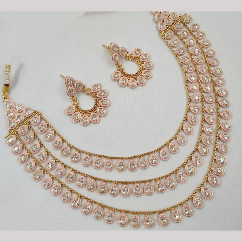 FS Collection Gold Plated Crystal Stone Multi Layer Meenakari Necklace Set