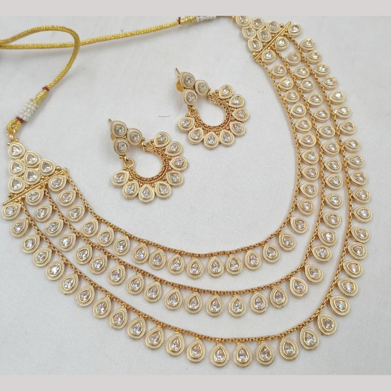 FS Collection Gold Plated Crystal Stone Multi Layer Meenakari Necklace Set