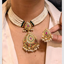FS Collection Gold Plated Austrian Stone And Pearls Necklace Set
