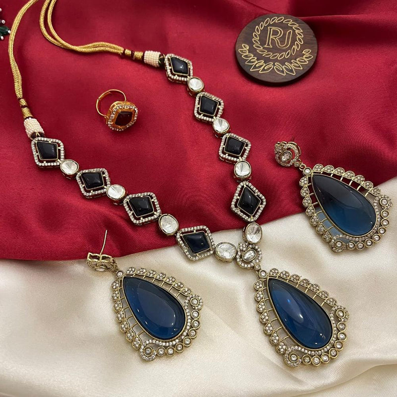 FS Collection Gold Plated Polki Kundan Stone Necklace Set