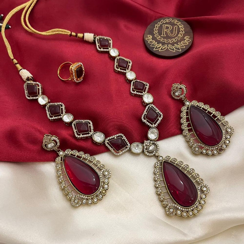 FS Collection Gold Plated Polki Kundan Stone Necklace Set