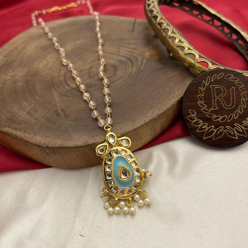 FS Collection Gold Plated Kundan Stone And Pearls Meenakari Necklace Set