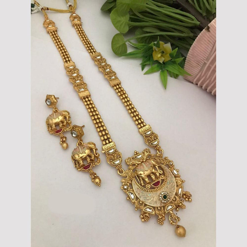 FS Collection Gold Plated Kundan Stone And Meenakari Necklace Set