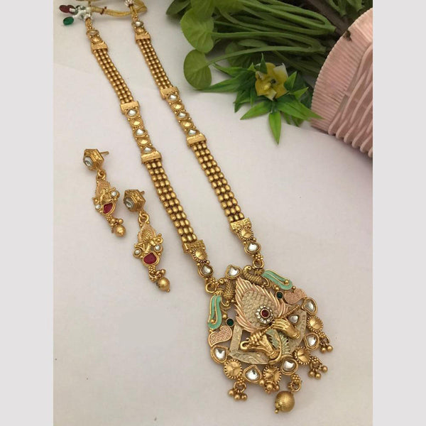 FS Collection Gold Plated Kundan Stone And Meenakari Necklace Set