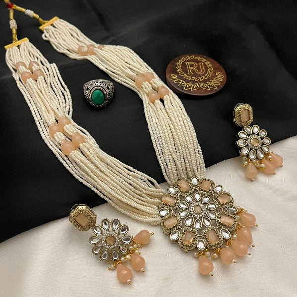 FS Collection Gold Plated Kundan Stone And Pearls Long Necklace Set