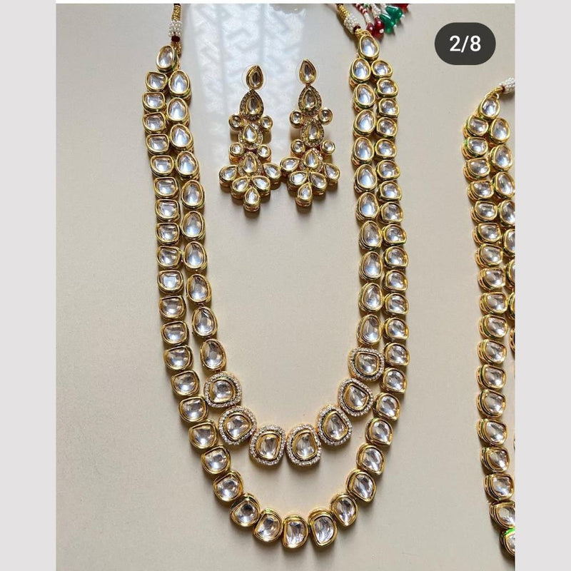 FS Collection Gold Plated Kundan Stone And Long Necklace Set