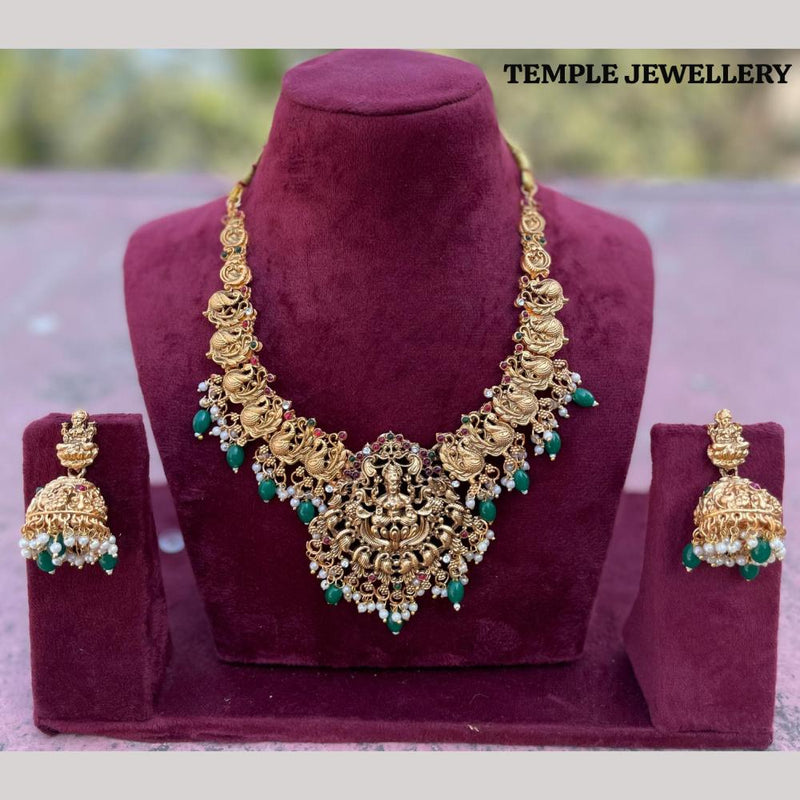 FS Collection Gold Plated Pota Stone Temple Necklace Set