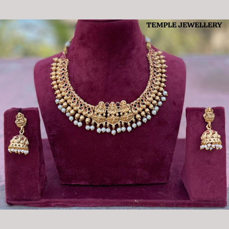 FS Collection Gold Plated Pota Stone Temple Necklace Set