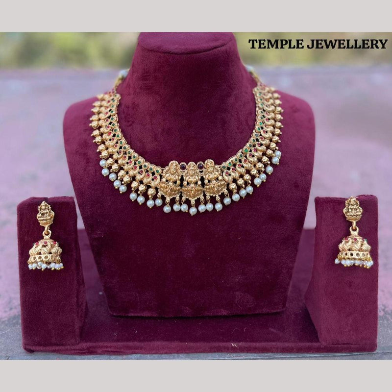 FS Collection Gold Plated Pota Stone Temple Necklace Set