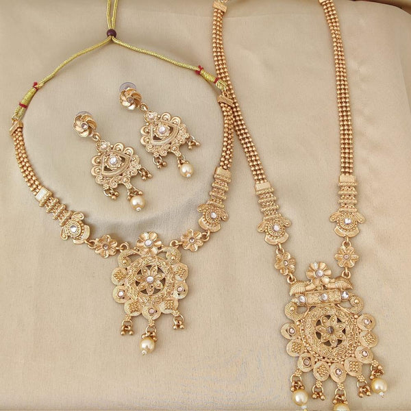 FS Collection Gold Plated Pota Stone Double Necklace Set