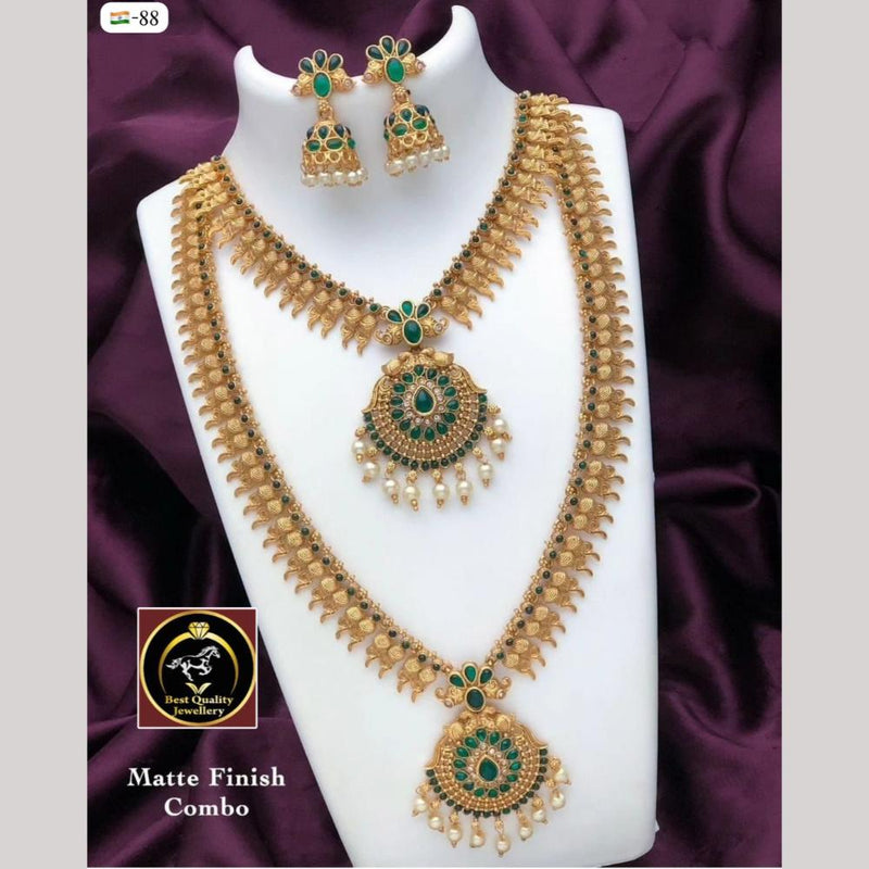 FS Collection Gold Plated Pota Stone Double Necklace Set