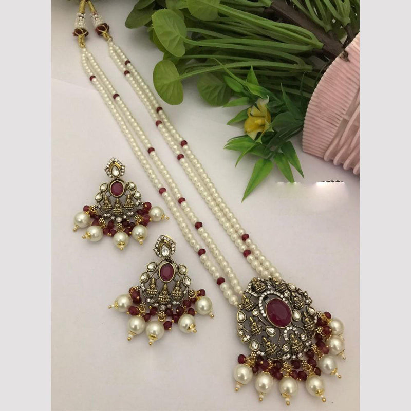 FS Collection Gold Plated Kundan Stone And Temple Long Necklace Set