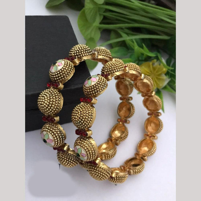 FS Collections Gold Plated Pota Stone Meenakari Bangles Set