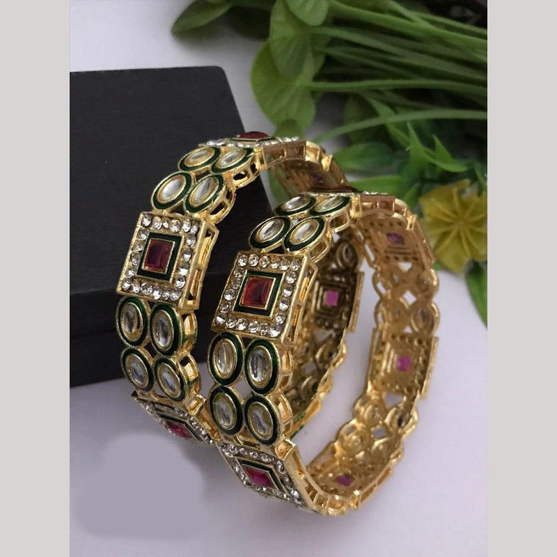 FS Collections Gold Plated Kundan Stone Meenakari Bangles Set