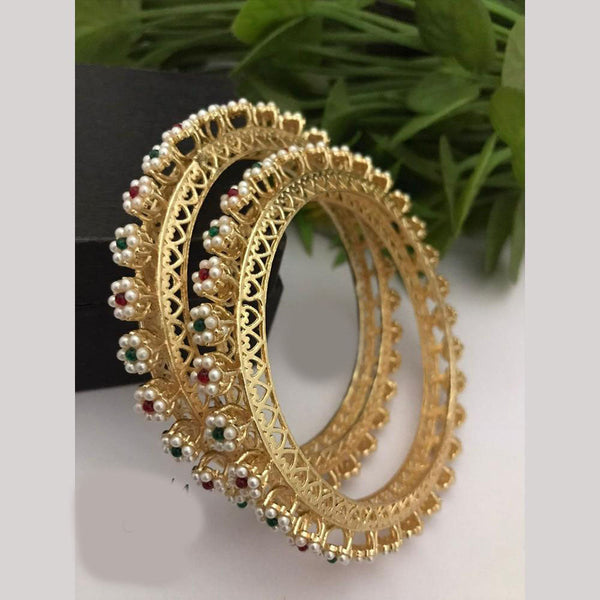 FS Collections Gold Plated Pota Stone And Pearls Bangles Set