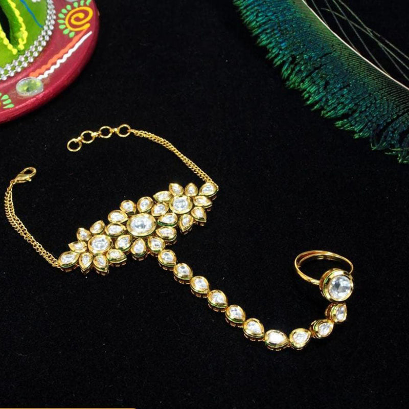 FS Collection Gold Plated Kundan Stone Hand Harness