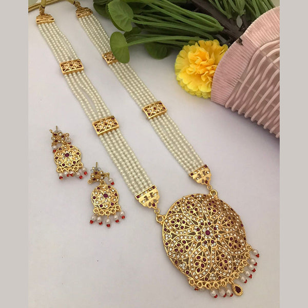 FS Collection Gold Plated Austrian Stone Pearls Necklace Set