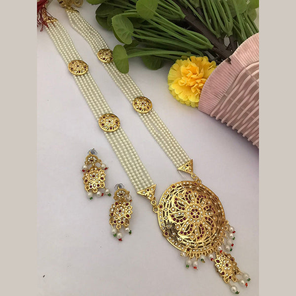 FS Collection Gold Plated Austrian Stone Pearls Necklace Set