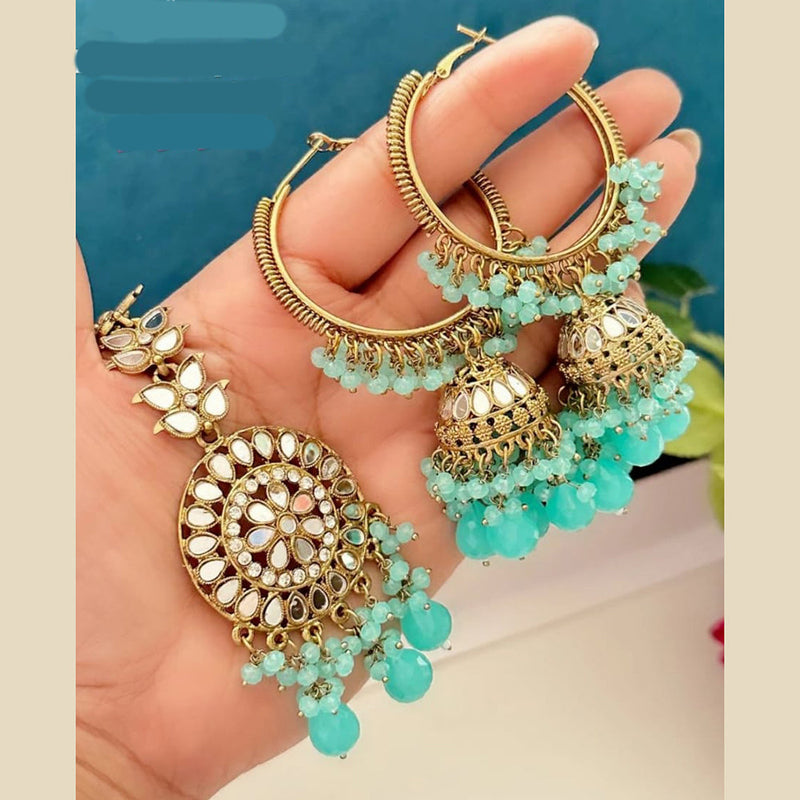 FS Collection Gold Plated Beads And Mirror Earring With Mangtikka