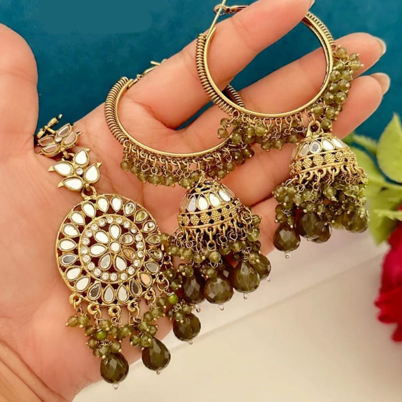 FS Collection Gold Plated Beads And Mirror Earring With Mangtikka