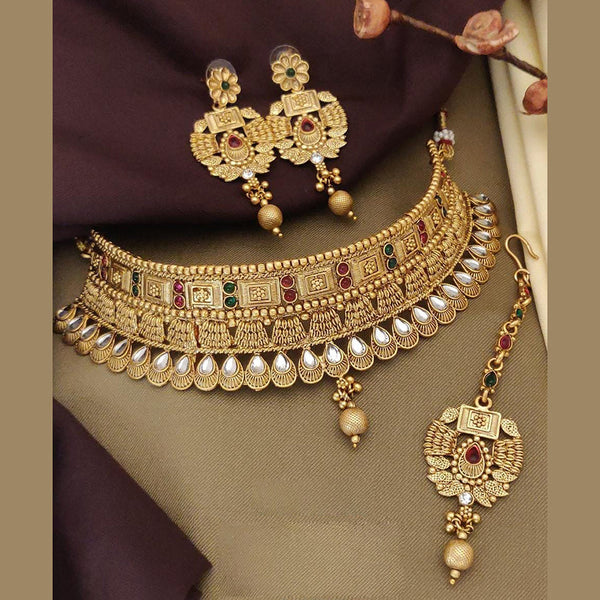 FS Collection Gold Plated Pota Choker Necklace Set