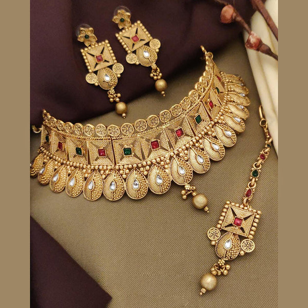 FS Collection Gold Plated Pota Choker Necklace Set