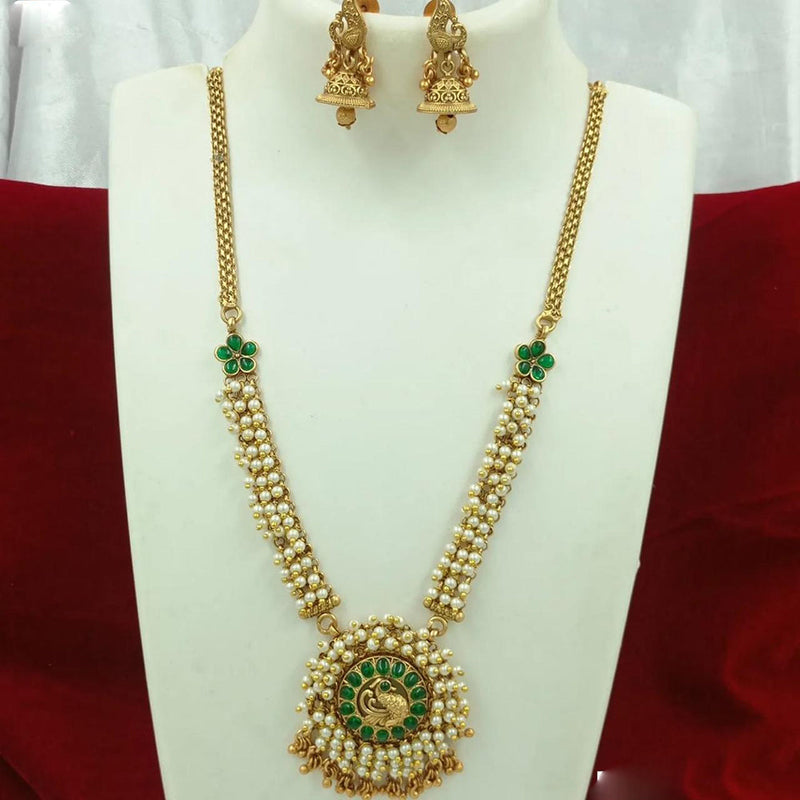 FS Collection Gold Plated Pota Stone and Pearls Necklace Set