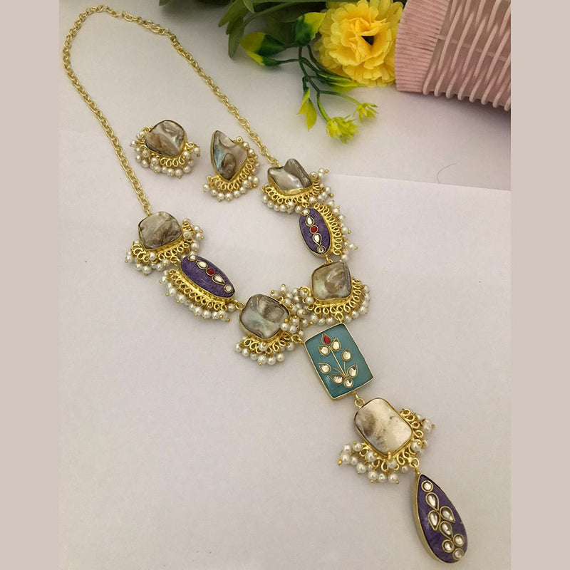 FS Collection Gold Plated Mother Of Pearls Necklace Set