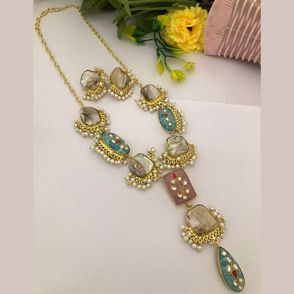 FS Collection Gold Plated Mother Of Pearls Necklace Set