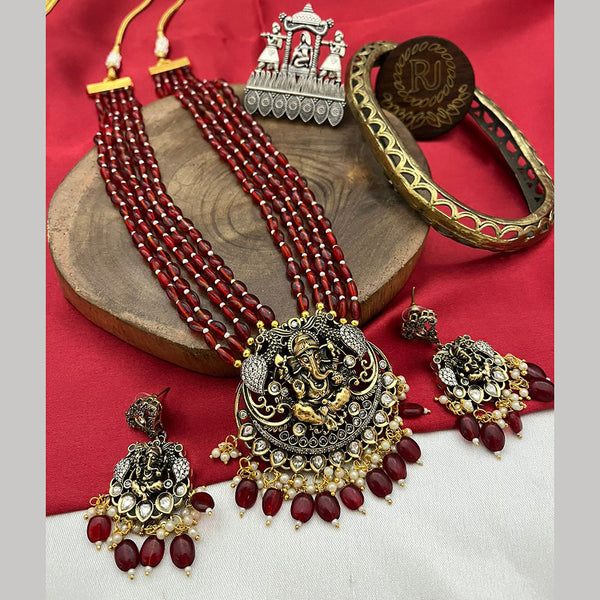 FS Collection 2 Tone Plated Austrian Stone And Beads Temple Long Necklace Set