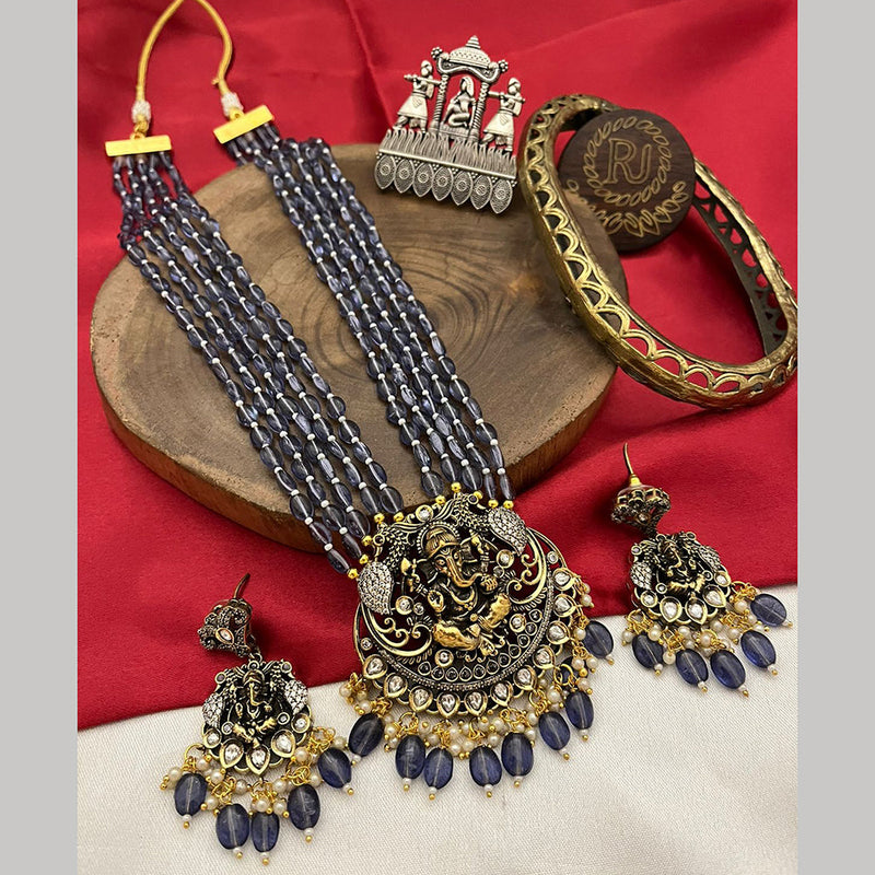 FS Collection 2 Tone Plated Austrian Stone And Beads Temple Long Necklace Set