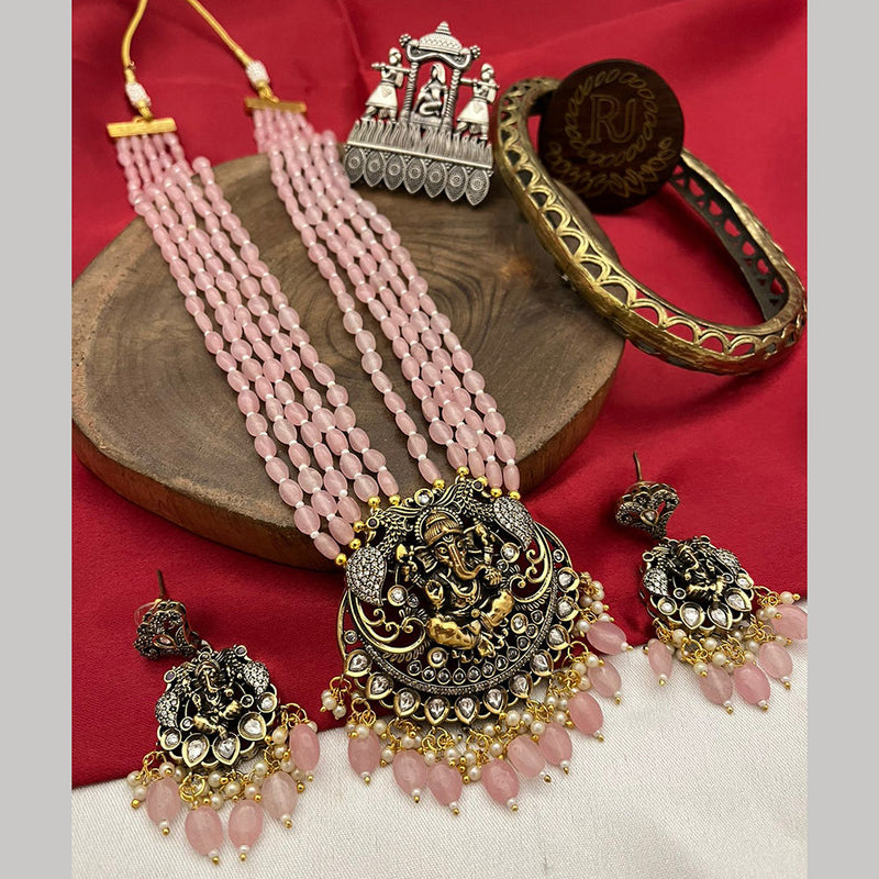 FS Collection 2 Tone Plated Austrian Stone And Beads Temple Long Necklace Set