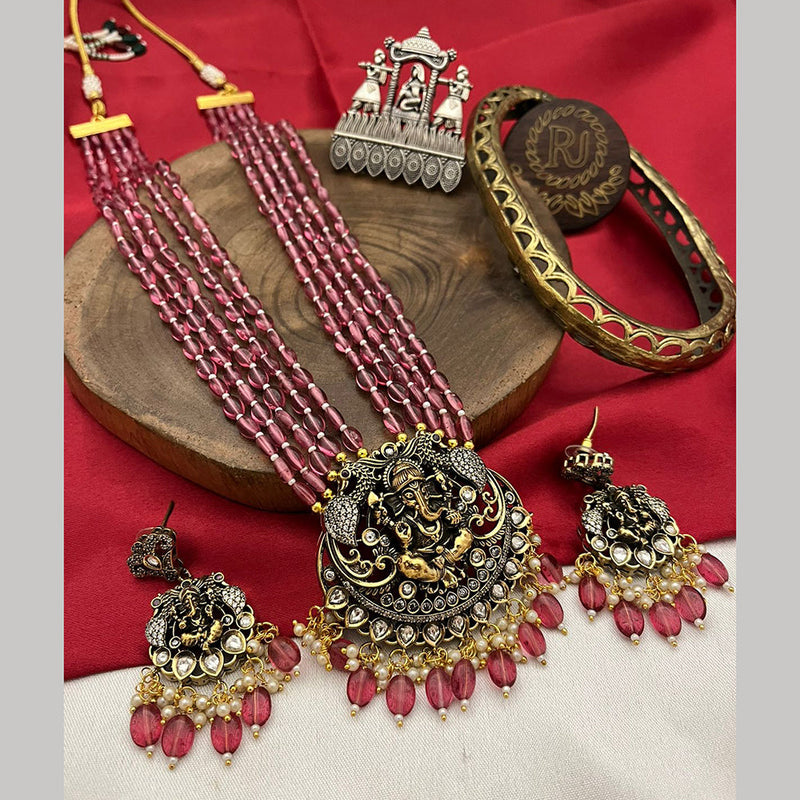 FS Collection 2 Tone Plated Austrian Stone And Beads Temple Long Necklace Set