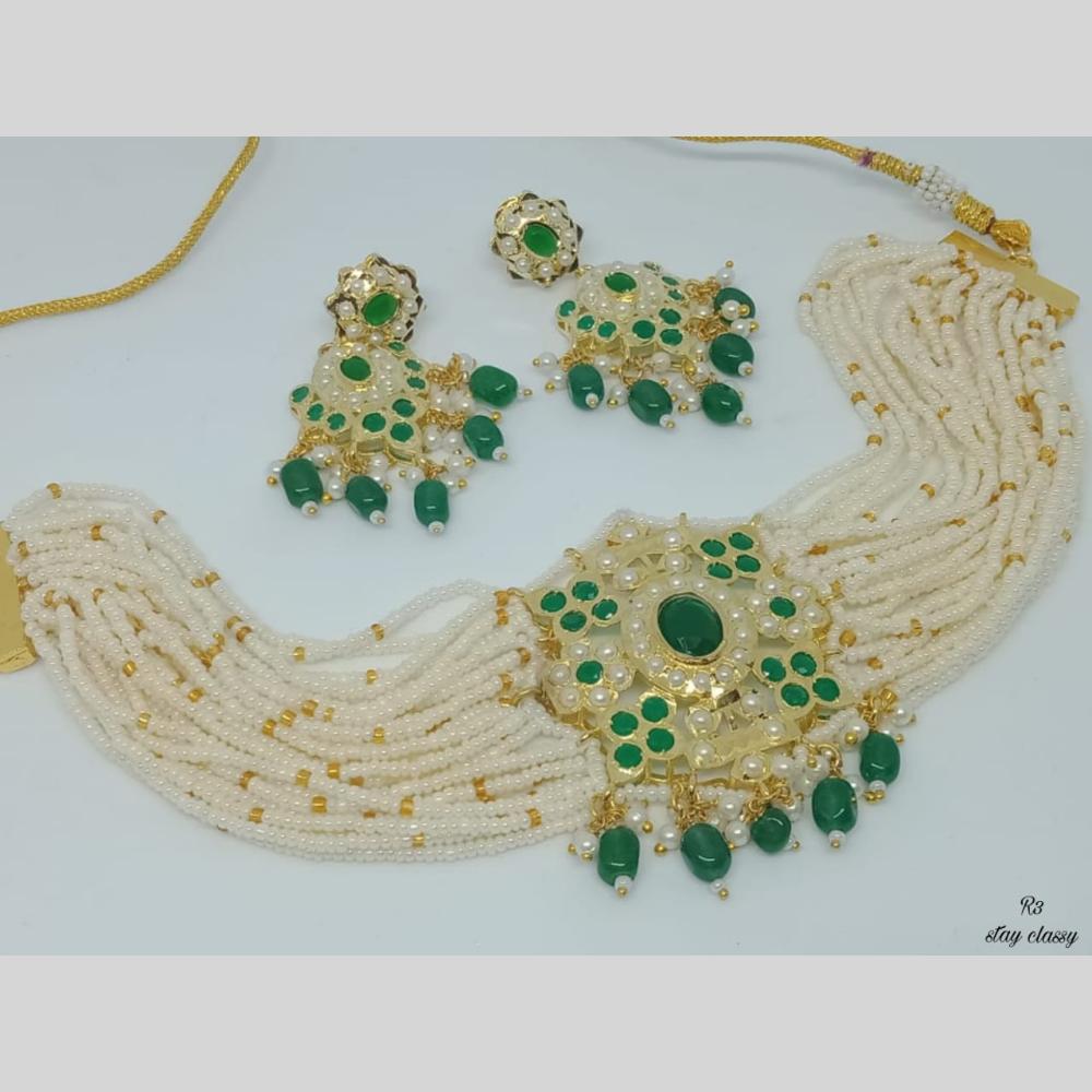 FS Collection Gold Plated Pearl Choker Necklace Set