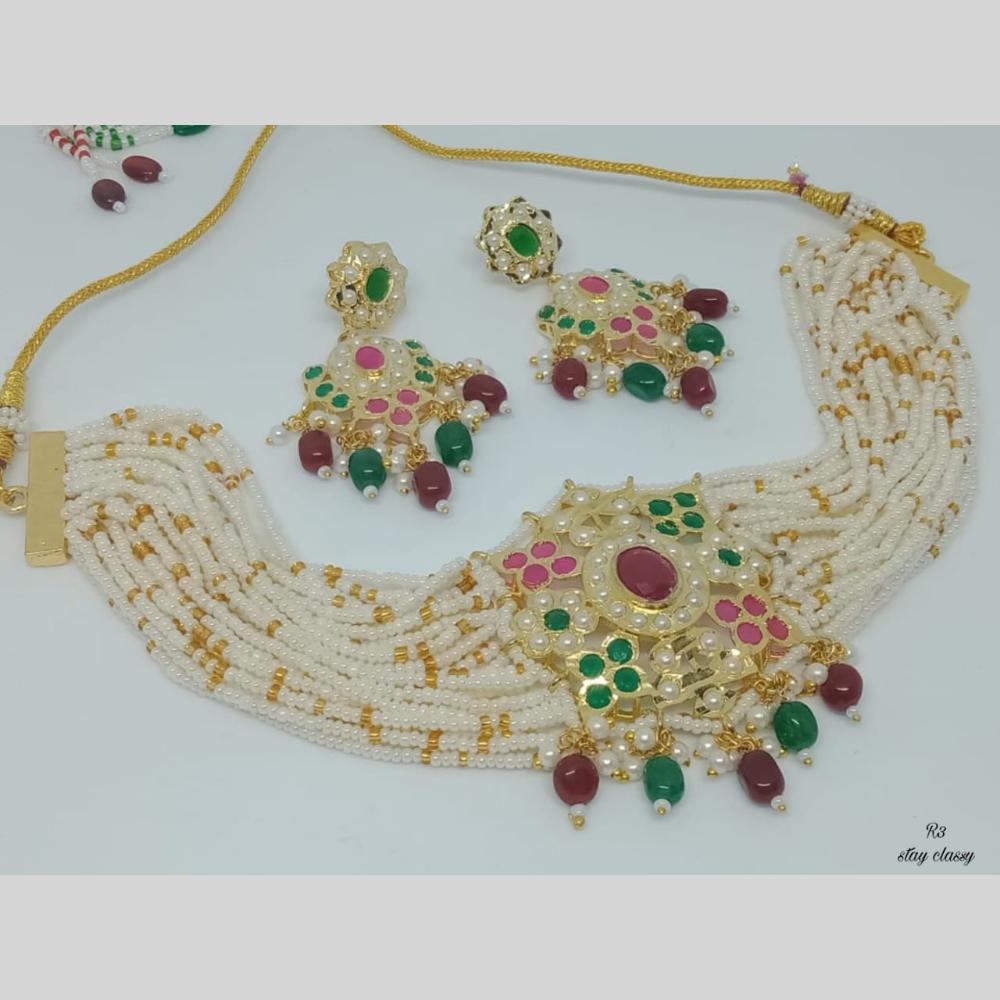 FS Collection Gold Plated Pearl Choker Necklace Set