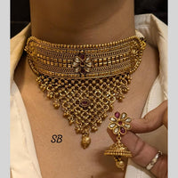 FS Collection Gold Plated Pota Stone Choker Necklace Set
