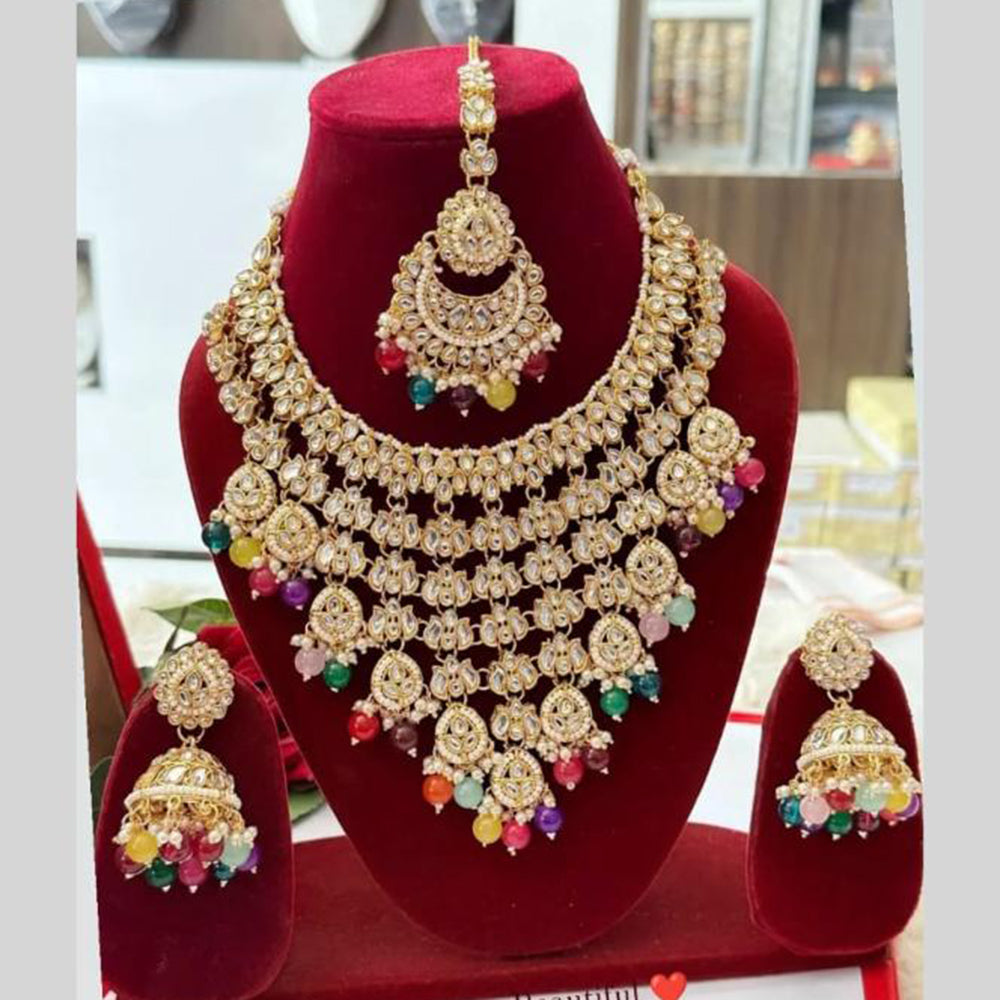 FS Collection Gold Plated Kundan Stone And Beads Necklace Set