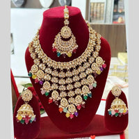 FS Collection Gold Plated Kundan Stone And Beads Necklace Set