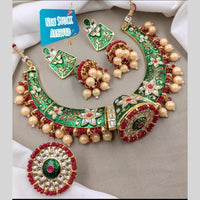 FS Collection Gold Plated Kundan Pearl And Meenakari Necklace Set