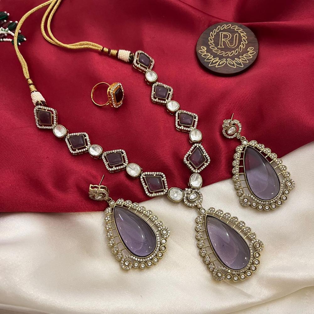 FS Collection Gold Plated Crystal Stone Necklace Set